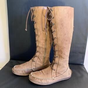 Vintage FRYE lace Up Moccasin Boots Flat Tall Sz 9